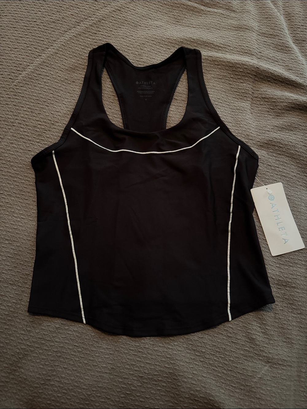 Athleta Black Camisole Interval Tank Top with White Piping